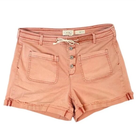 CHINO Anthropologie Women's Coral Pink High-Rise Rolled Raw Hem Shorts S… - Picture 2 of 5